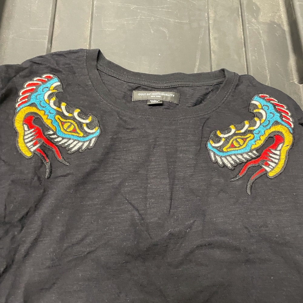 Cult of Individuality Black Tee with Colorful Embroidery